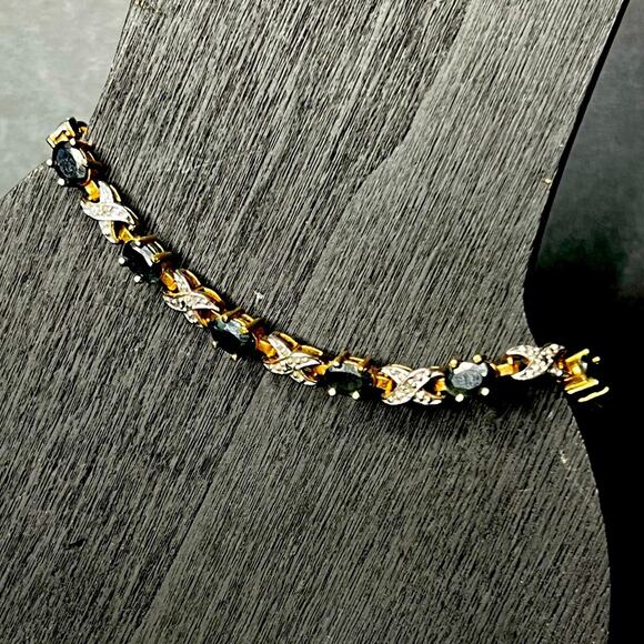 OG Gold Overlay Blue Topaz Gemstone Bracelet - Picture 1 of 8
